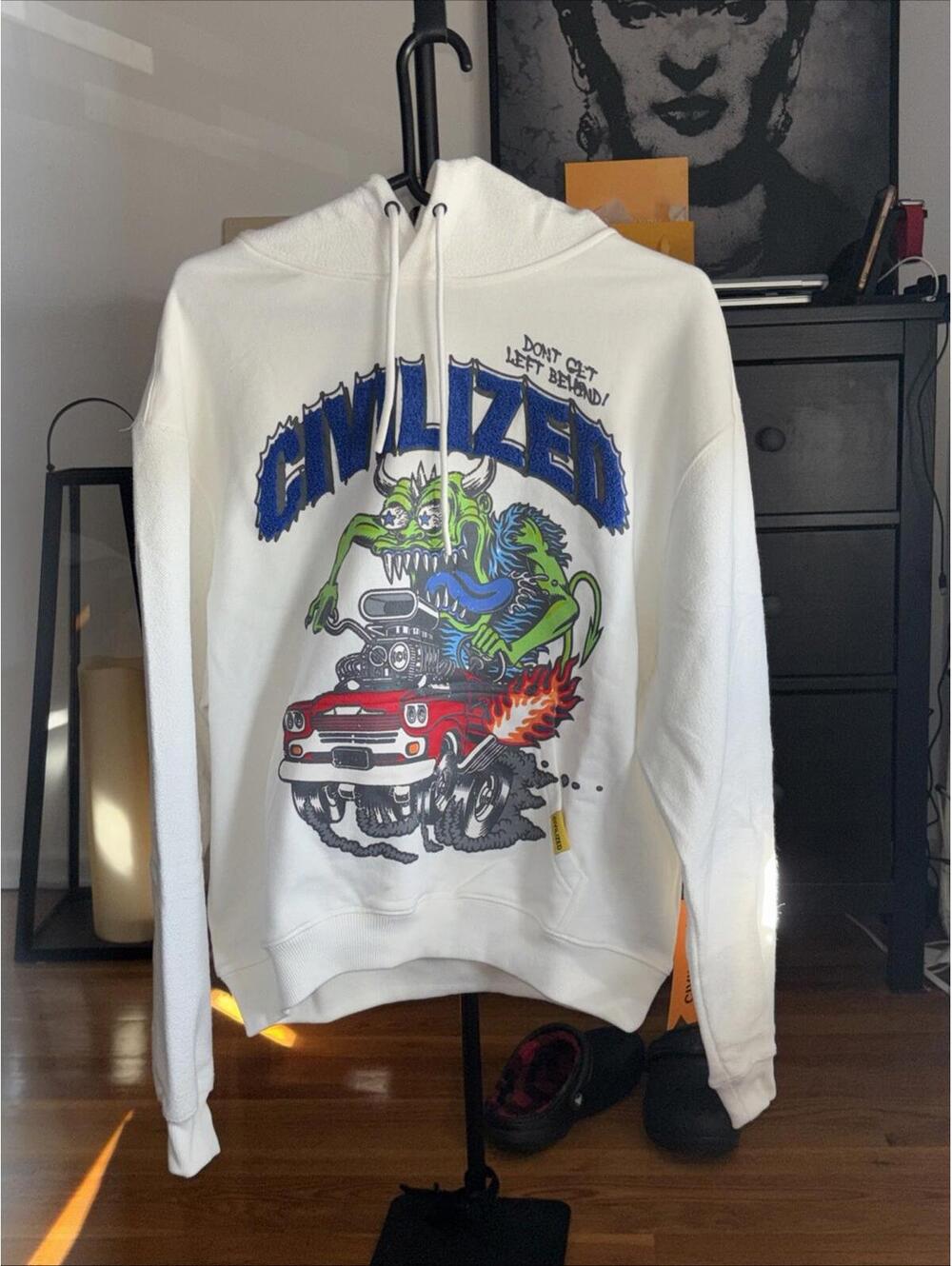 Civilized Don’t Get Left Behind White Hoodie Size Small NWT